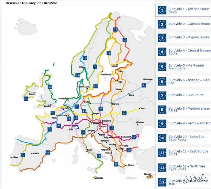 Вся сеть EuroVelo. Фото: bike.org.by