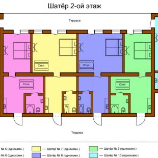 Схема второго этажа отеля «Терем» в загородном комплексе «Красногорка» на озере Снуды